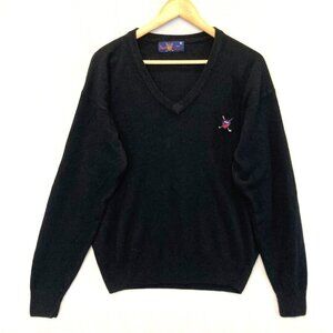 POLO GOLF Men's 100% Cashmere Sweater Mens XL Black V-Neck Preppy Vintage RARE